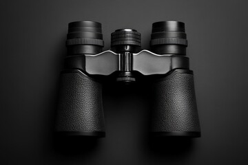 Black Binoculars Resting on a Simple Dark Colored Background