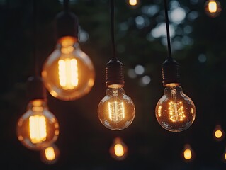 Glowing Edison Bulbs for Outdoor Night Scene.