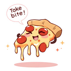 Delicious Cartoon Pizza Slice &ndash; Tasty Cheese and Toppings on Transparent Background