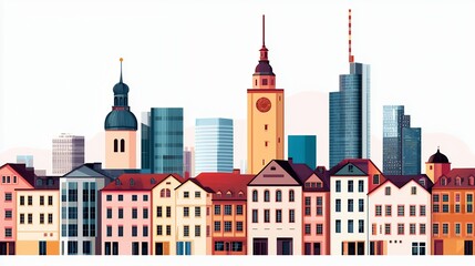 Obraz premium Detailed Cityscape Illustration Historic and Modern Architecture Blend