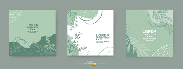Floral background in green pastel colors. Template for design, advertising, postcard, invitation, label, banner.Vector set.
