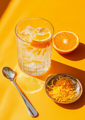 Refreshing orange drink with ice sparkles with bright, fruity aroma