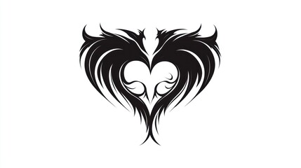 Obraz premium Tribal heart design, black ink, isolated background, tattoo art