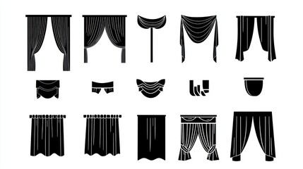 Fototapeta premium Various curtain styles, design guide, interior decoration (1)