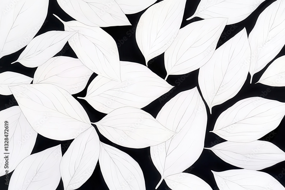 Poster monochromatic foliage arranged in dynamic geometric patterns, celebrating the structure and rhythm o