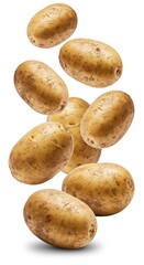 Obraz premium Floating fresh potatoes isolated on white background