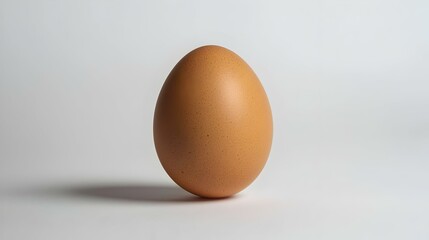 A single brown egg sits on a white background
