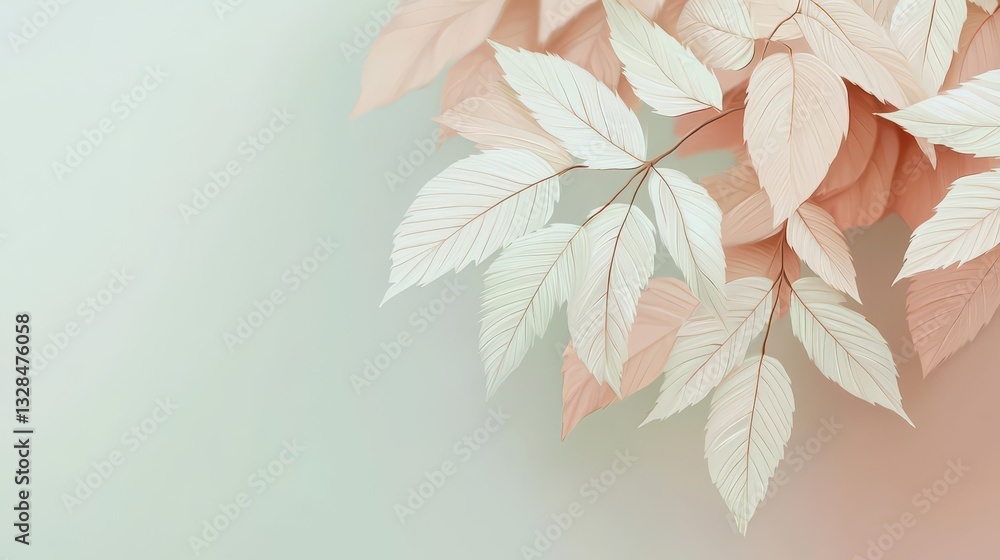 Poster a monochromatic palette highlights the elegance of leaf outlines, creating a striking visual interpl