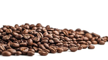 Fototapeta premium Coffee beans scattered shot on a white