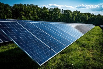 Rows of solar panels installed in a