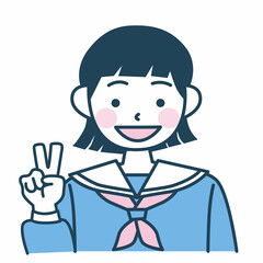 笑顔でピースする学生たちのベクターイラスト