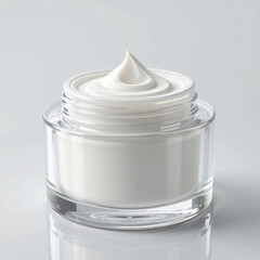 Close up of cosmetic cream in glass jar for skincare