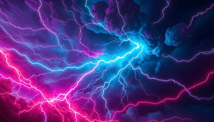 Obraz premium Neon Lightning Storm: A Vivid Symphony of Pink and Blue