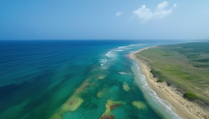 Degraded coastal area with dead coral reefs ocean side aerial view environmental concern minngkwan
