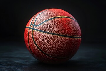 Obraz premium Professional Basketball Closeup Red Leather Ball on Dark Background