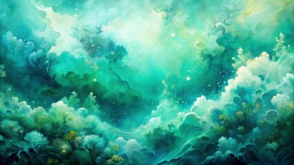 Obraz premium Ethereal Fantasy Landscape with Soft Green Tones and Clouds