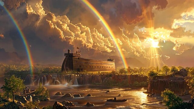 Noah's Ark After the Flood: A Divine Sunset