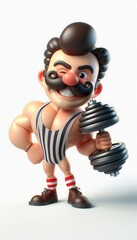 Fototapeta premium Strongman lifting weights gym cartoon character studio front view fitness motivation