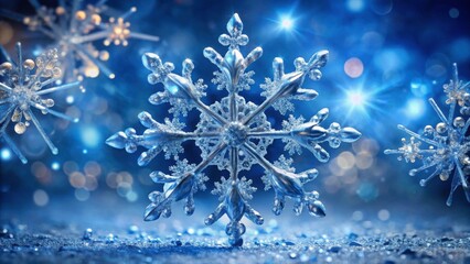 Fototapeta premium Intricate Snowflake with Sparkling Blue Background and Bokeh Effect