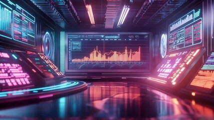 Neon-lit Futuristic Control Room: A Cyberpunk Digital Dashboard