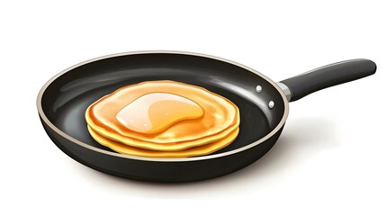 2D illustration of a pancake mid-flip in a pan