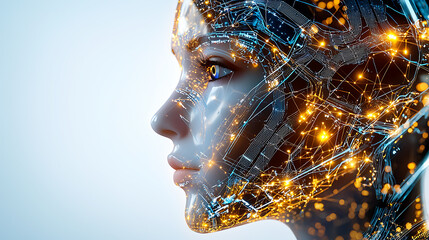 Futuristic ai technology showcase digital innovation center digital art high-tech environment close-up view human-machine interaction