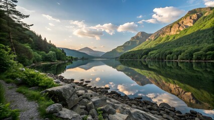 Stunning Scenery among Rocky Hills and Green Grasses