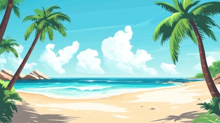 Obraz premium Tropical Beach Paradise: Idyllic Coastline with Palm Trees