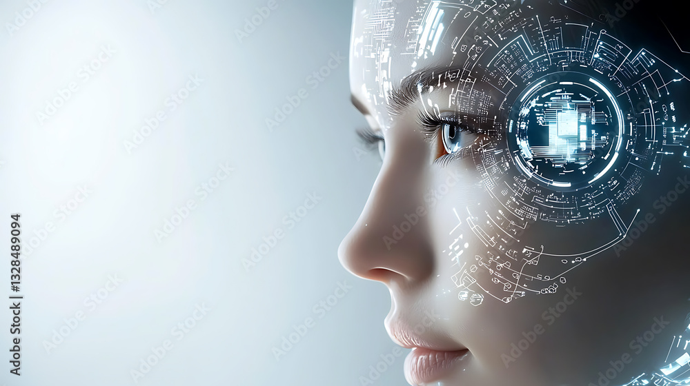 Poster futuristic human-machine integration digital realm portrait high-tech environment close-up ai concep