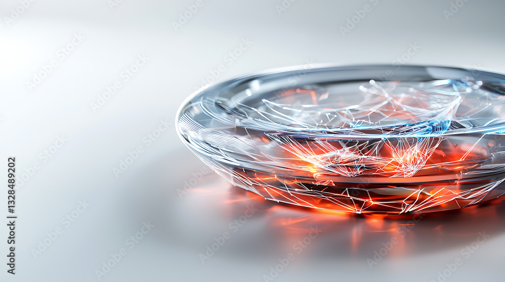 Poster dynamic glass plate with abstract patterns modern studio photography minimalist setting close-up art