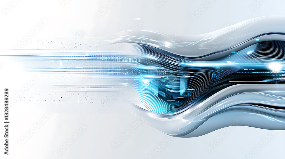 Poster dynamic futuristic technology visualization digital realm abstract art high-tech environment close-u