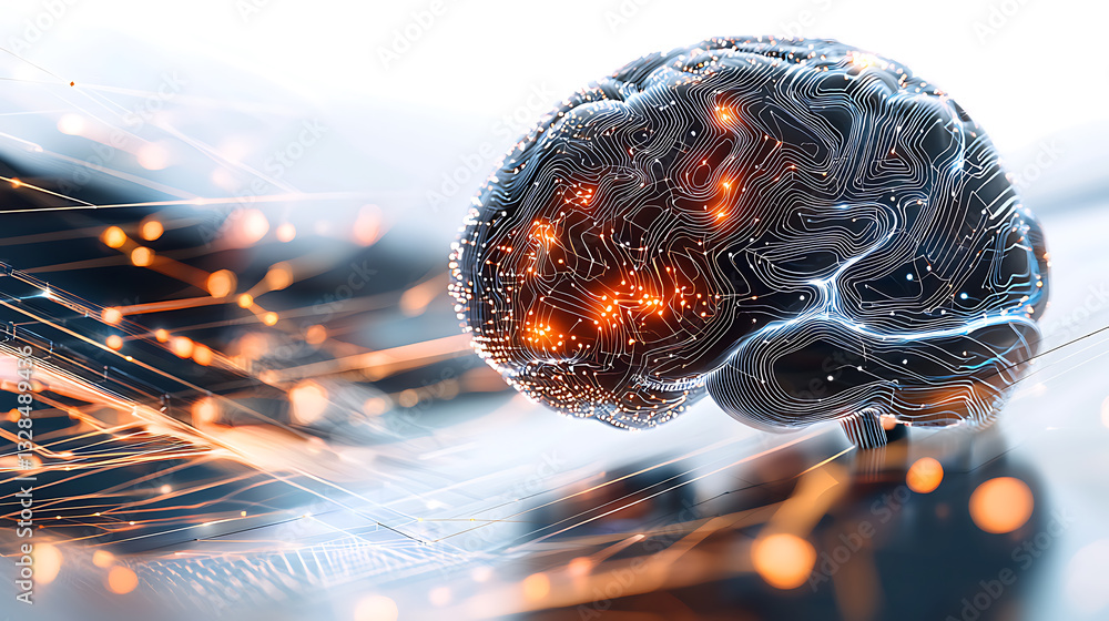 Poster exploring neural connectivity brain imagery digital space conceptual visualization futuristic enviro