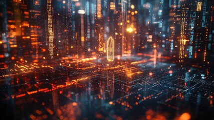 Neon Digital Cityscape: A Futuristic Metropolis of Light and Data