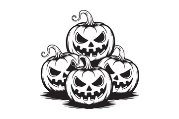 Spooky Pumpkin Pile with Wicked Grins vector