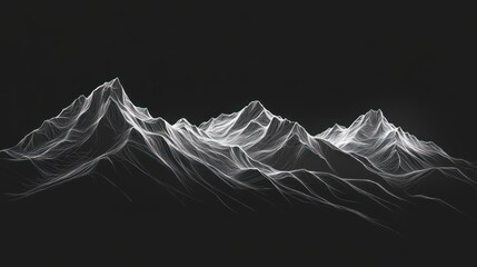 Wireframe Mountainscape Dark Background, Abstract Design