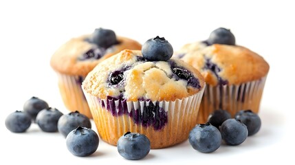 Blueberry Muffin on plain white background -