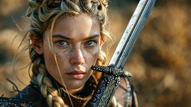 Fierce Female Viking Warrior Portrait: A Stunning Depiction of Strength and Determination