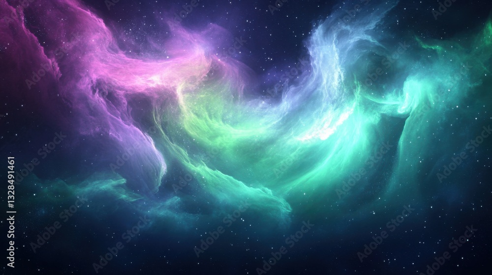 Wall mural a cosmic aurora abstract gradient background. featuring ethereal light waves and deep space colors