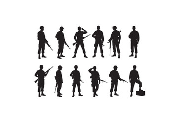 Military Soldier Silhouettes Vector Set