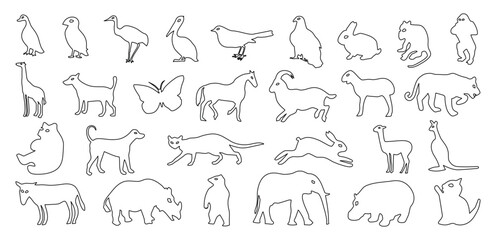 Animals line art vector icon set collection