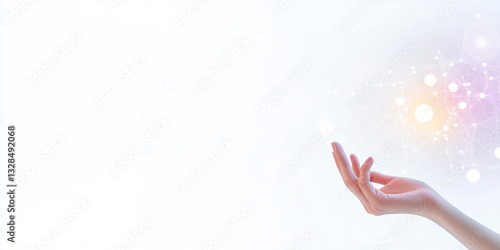 Aufkleber bhand and iluminated network symbol and copy space - banner for marketing and design usage