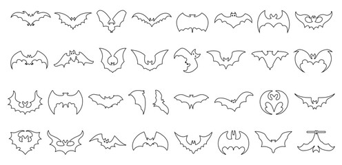 Bats doodle line art vector icon set collection