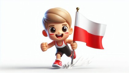 Obraz premium Young boy celebrating sports victory poland animated character cheerful environment front view