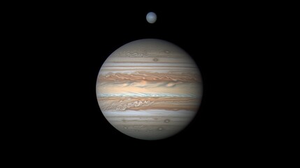 Jupiter's majestic dance with io a stunning telescopic view of the gas giant and its intriguing moon against the backdrop of cosmic darkness