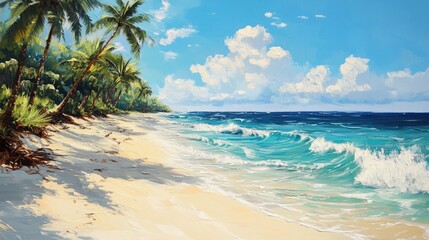 Tropical Beach Paradise: Serene Ocean Waves Crashing on a Pristine Shore