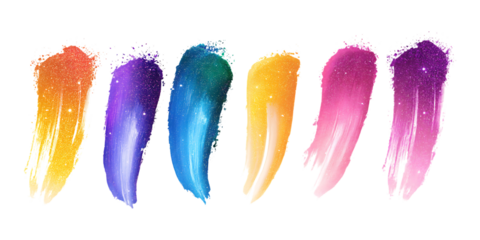 Pack Glitter Brush Stroke Set Against Transparent Background for Glamorous Art, Fashion Branding, or Decorative Design Projects