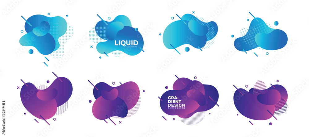 Poster abstract liquid gradient shapes collection. colorful fluid element with dots and stripes geometric s