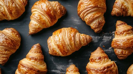 Freshly baked croissants in cream on a pale black background, great for bakery promotions or brunch menus that highlight light and flaky pastries.