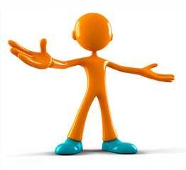Bright orange character with outstretched arms on a white background illustrating openness and welcoming attitude