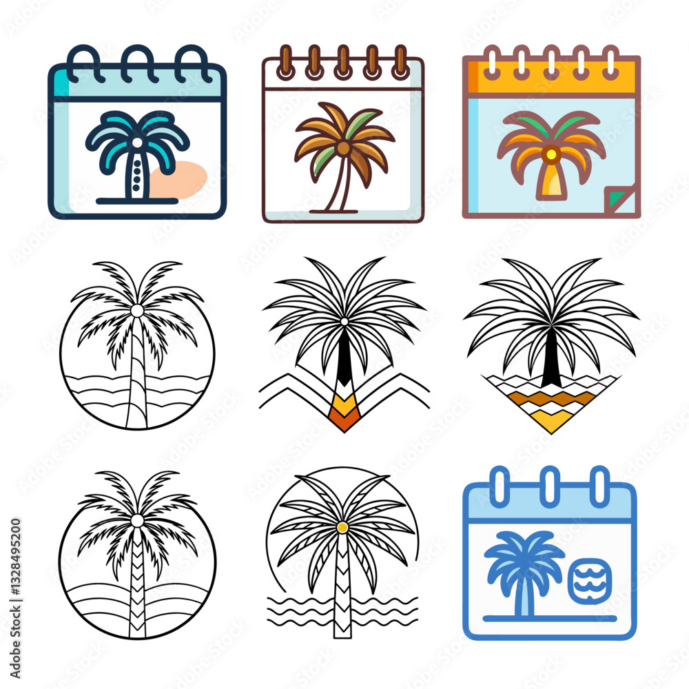 Aufkleber palm icon abstract background vector art illustration. date tree calendar vector set on white backgr